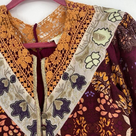 Anthropologie MAEVE Meredith Midi Dress Size XSP Embroidered Metallic Peasant - Picture 7 of 16